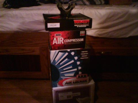 1993 Ford Bronco - Boxes for ARB Air Compressor and Air Locker, plus a True-Kraft box, are stacked.