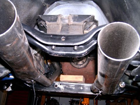 1978 Ford Mustang II - Custom exhaust headers and transmission mount shown from below.