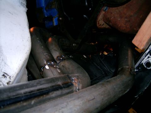 1978 Ford Mustang II - Close-up view of exhaust headers, showing welded joints.