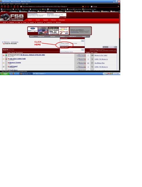 1993 Ford Bronco - A screenshot displays a web forum with search results, including listings for Ford Broncos.