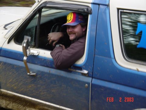 1985 Ford Bronco - Man driving a 1985 Ford Bronco during a shakedown run on February 2, 2003.