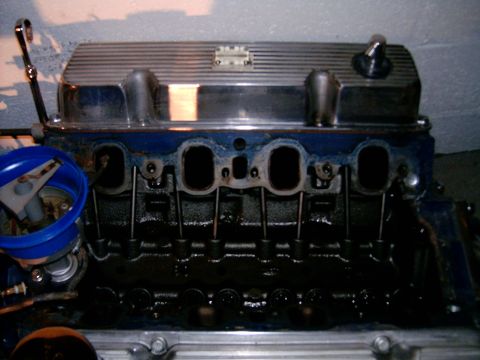 1978 Ford Mustang II - Close-up view of an engine block, showing the valve covers and internal components.