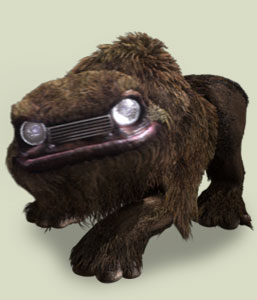 1990 Ford Bronco - This creature's face incorporates vehicle headlights and a grille, giving it a unique appearance.