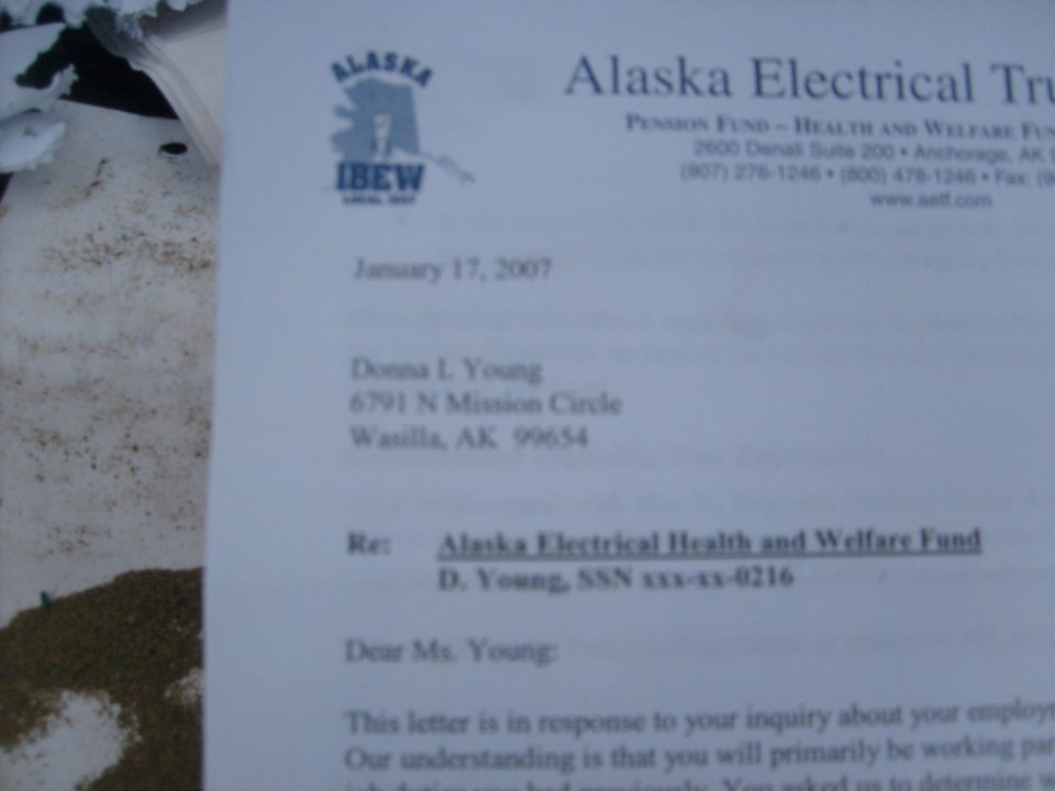 Letter from Alaska Electrical Health and Welfare Fund dated January 17, 2007