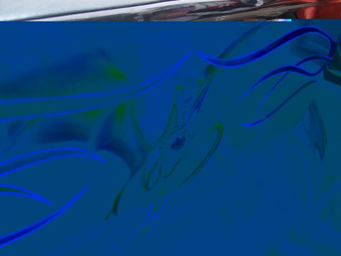 1972 Ford Ranchero - Abstract composition of blue and cyan shapes with metallic reflections, possibly a stylized vehicle detail.