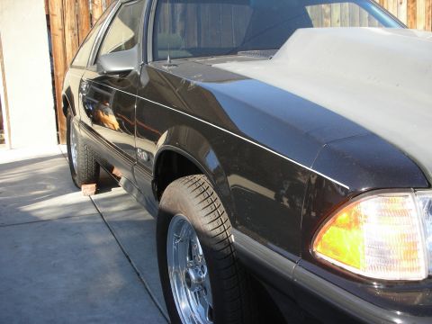 1998 Ford Crown Victoria - This 1987 Ford Mustang features a prominent grey hood scoop and custom wheels.
