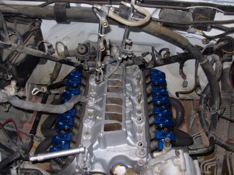 1994 Ford Bronco - The engine's intake manifold and valve train components are visible in this close-up view.
