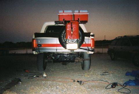 1991 Ford Bronco - This 1991 Ford Bronco is equipped for an adventure with a spare tire, two coolers, and a gas can mounted on the rear.
