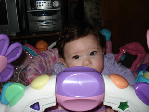 2000 Ford Crown Victoria - A baby is looking over a toy in a play seat with electronics in the background.