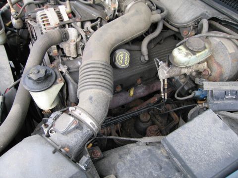 1991 Ford LTD Crown Victoria - Close-up view of the engine bay of a 1991 Ford Crown Victoria LTD, highlighting various engine components and hoses.