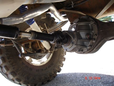 1979 Ford Bronco - Underside view of a 1979 Ford Bronco's rear axle assembly and suspension components.