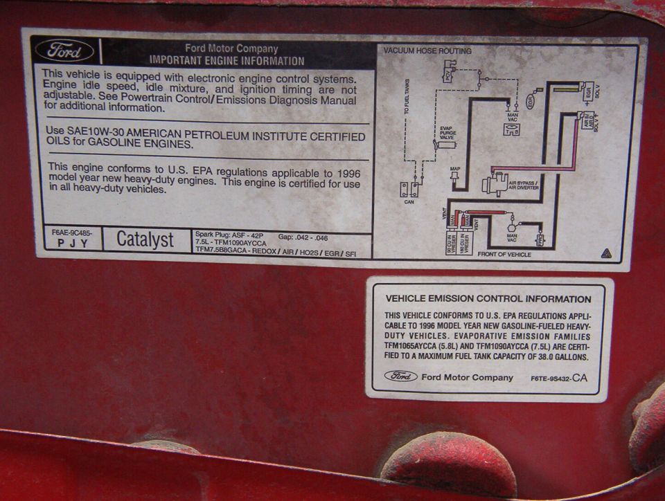 Ford emission and engine information underhood labels