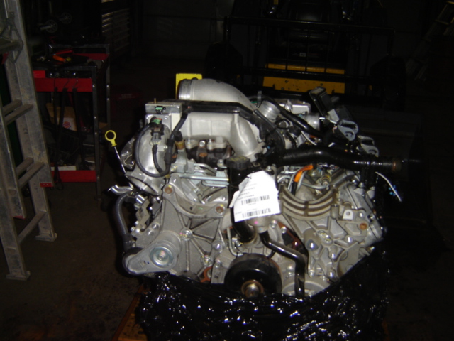 Engine with a tag attached, viewed from the side