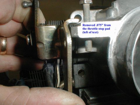 1996 Ford Bronco - Modification to the throttle stop pad, with text noting .075" removed.