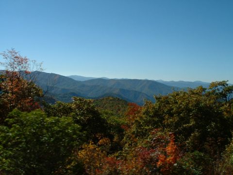 1995 Ford Bronco - A scenic view of mountains and trees during the fall season.
