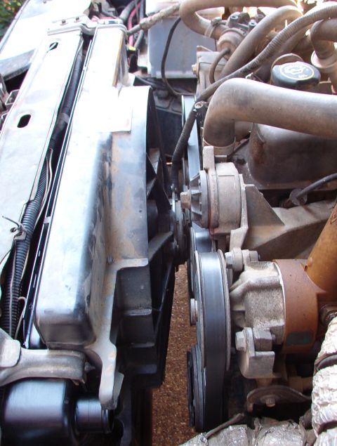 1983 Ford Bronco - A Lincoln Mk.VIII fan won't fit a 4.9L, even with the thinnest aftermarket 2-core brass radiator. The back of the fan motor is resting on t…