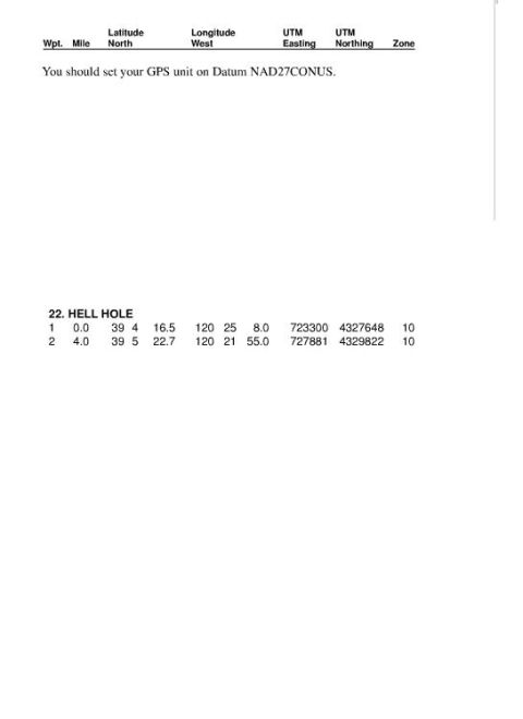 1985 Toyota Hilux - This document displays GPS coordinates and UTM data, with a section labeled '22. HELL HOLE'.