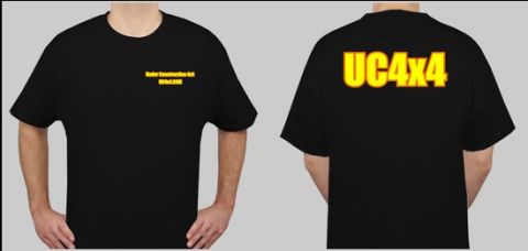 1989 Ford Bronco - Front and back views of a black t-shirt with yellow lettering.