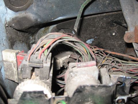 1979 Ford F-150 - Engine wiring harness with many colorful wires and connectors visible.