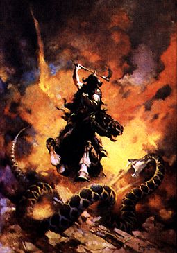 1973 Ford Ranchero - Artwork depicting a warrior on horseback battling a serpent, with a website URL at the base.