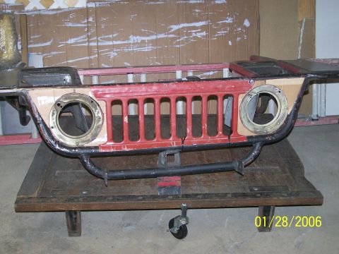 1988 Suzuki Samurai - headlight buckets welded in, skin patterns for around the headlights cut and the 410 grille close 2