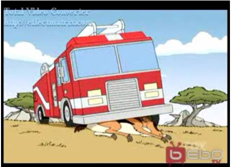 2001 Ford F-150 - A cartoon fire truck is shown in a comical scene, appearing to have run over a deer.