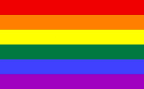 1991 Ford Bronco - A rainbow flag is displayed with six horizontal stripes of color.