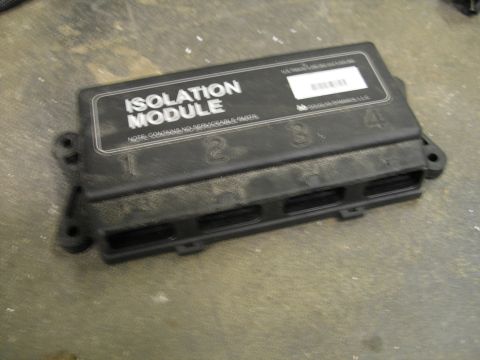 Black plastic isolation module with white text 'ISOLATION MODULE' and numbered ports 1-4