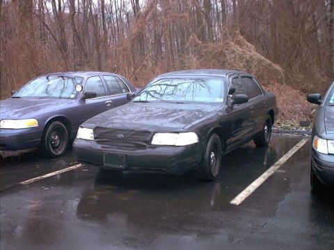 2000 Ford Crown Victoria - Two Ford Crown Victorias are parked side-by-side in a wet parking lot with trees in the background.
