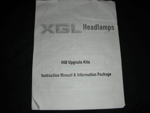 1998 Ford Crown Victoria - Cover page of an XGL Headlamps HID upgrade-kit instruction manual and information package.