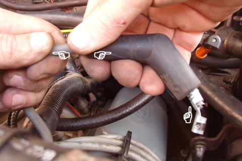 1983 Ford Bronco - VERY slowly, pull the boot back down the wire toward the terminal.