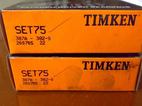 1995 Ford F-150 - Two boxes of Timken SET75 tapered roller bearings are stacked, showing part numbers and manufacturing codes.