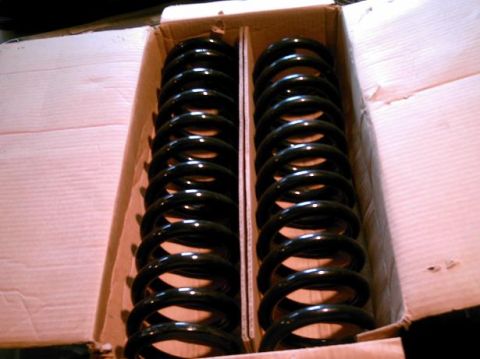 1986 Ford Bronco - New coil springs are packaged in a cardboard box, ready for installation.