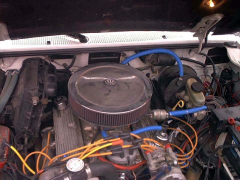 2000 Ford Crown Victoria - Close-up view of a V8 engine bay, showing the air intake and spark plug wires.