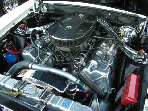 1998 Ford Crown Victoria - Close-up of a V8 engine, identified by "BOSS 429" valve covers and chrome accents.
