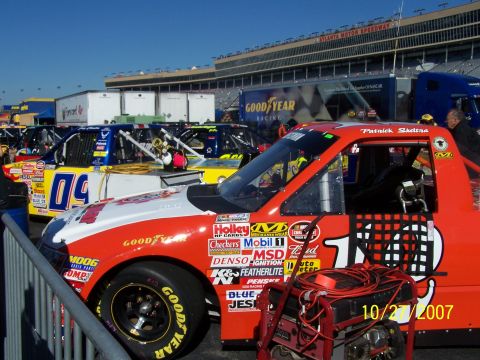 1979 Ford F-150 - Multiple NASCAR race trucks are lined up at Atlanta Motor Speedway on October 27, 2007.