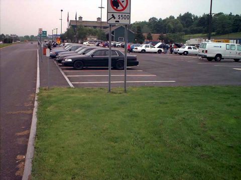 2000 Ford Crown Victoria - Several cars are parked in a lot, including a 2000 Ford Crown Victoria.