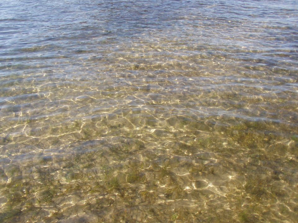 Clear shallow water over a sandy lakebed