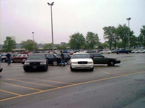 2000 Ford Crown Victoria - Several cars are parked in a lot under an overcast sky.