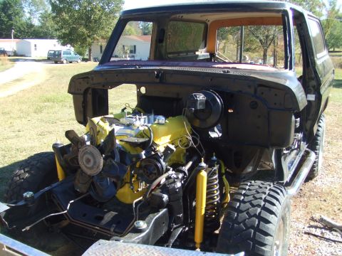 1979 Ford Bronco - This 1979 Ford Bronco is undergoing restoration with its engine and front end disassembled.