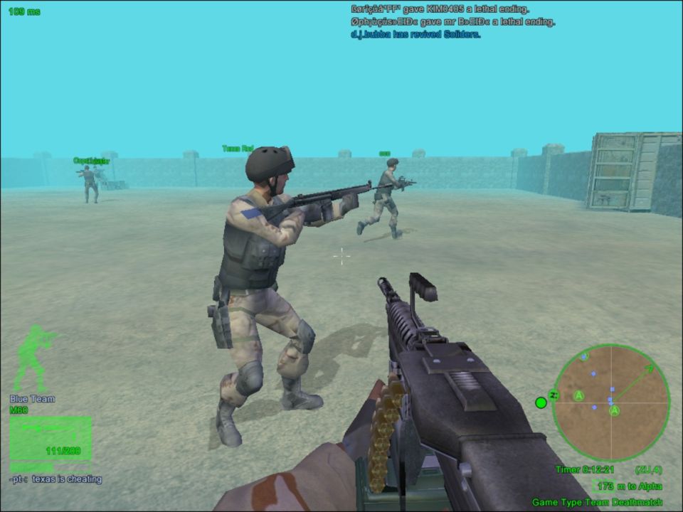 First-person military shooter video game screenshot with a soldier and weapon