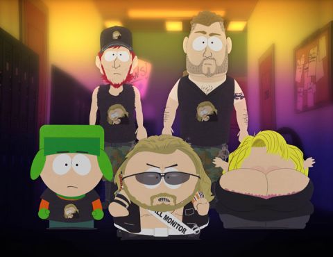 1991 Ford Bronco - A group of South Park characters are gathered in a hallway, with one character wearing a sash that reads 'Hall Monitor'.