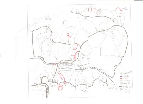 1988 Ford Bronco - This is a hand-drawn map of an off-road vehicle park, detailing various trails and points of interest.