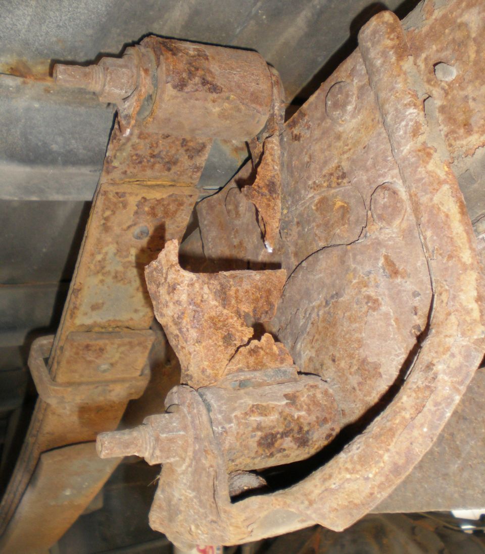...how your tow vehicle's shackles should NOT look!  WTF?  How does this happen to a 13 year old truck?  Even for WI, this is extreme.