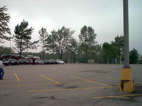2000 Ford Crown Victoria - A parking lot scene with multiple vehicles parked under an overcast sky.