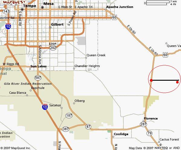MapQuest road map of the Phoenix Arizona area with highways and towns