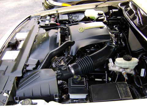 1996 Mercury Grand Marquis - The engine bay of a vehicle, showing various components and hoses.