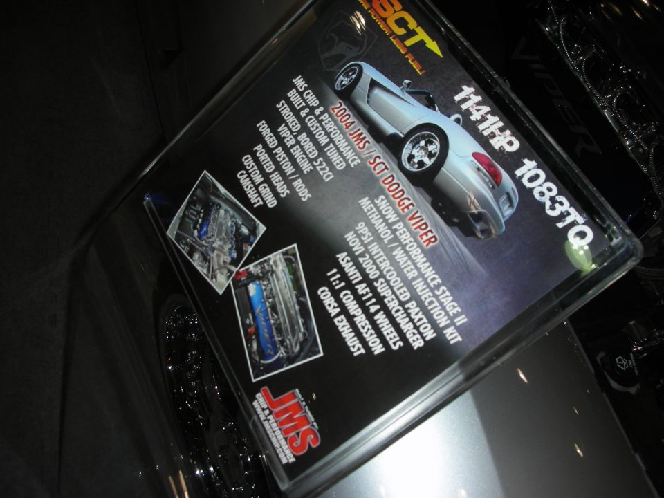 SCT JMS display card for a 2004 Dodge Viper listing performance build specs and dyno numbers