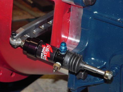 1979 Ford Bronco - Close-up of a Wilwood clutch master cylinder, part of a disc brake system.