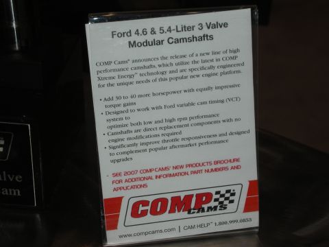 1998 Ford Crown Victoria - COMP Cams product brochure card announcing new Xtreme Energy camshafts for Ford 4.6 and 5.4 modular engines.